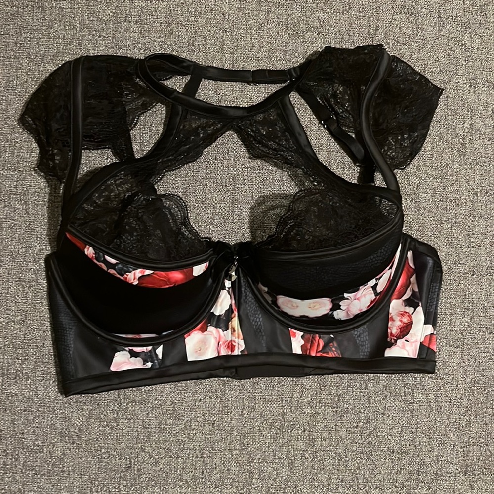 Honey Birdette Black and Red Floral Lace Bra